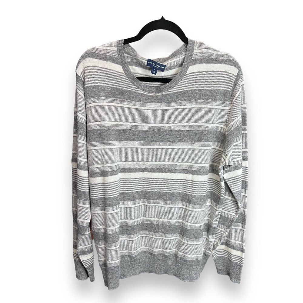 Peter Millar Collection‎ Sweater Crewneck Linen/ Merino Wool L Gray Striped $298